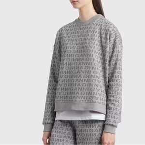 GANNI Logo Print Sweatshirt Grey Scandinavian Designer Pullover S/M